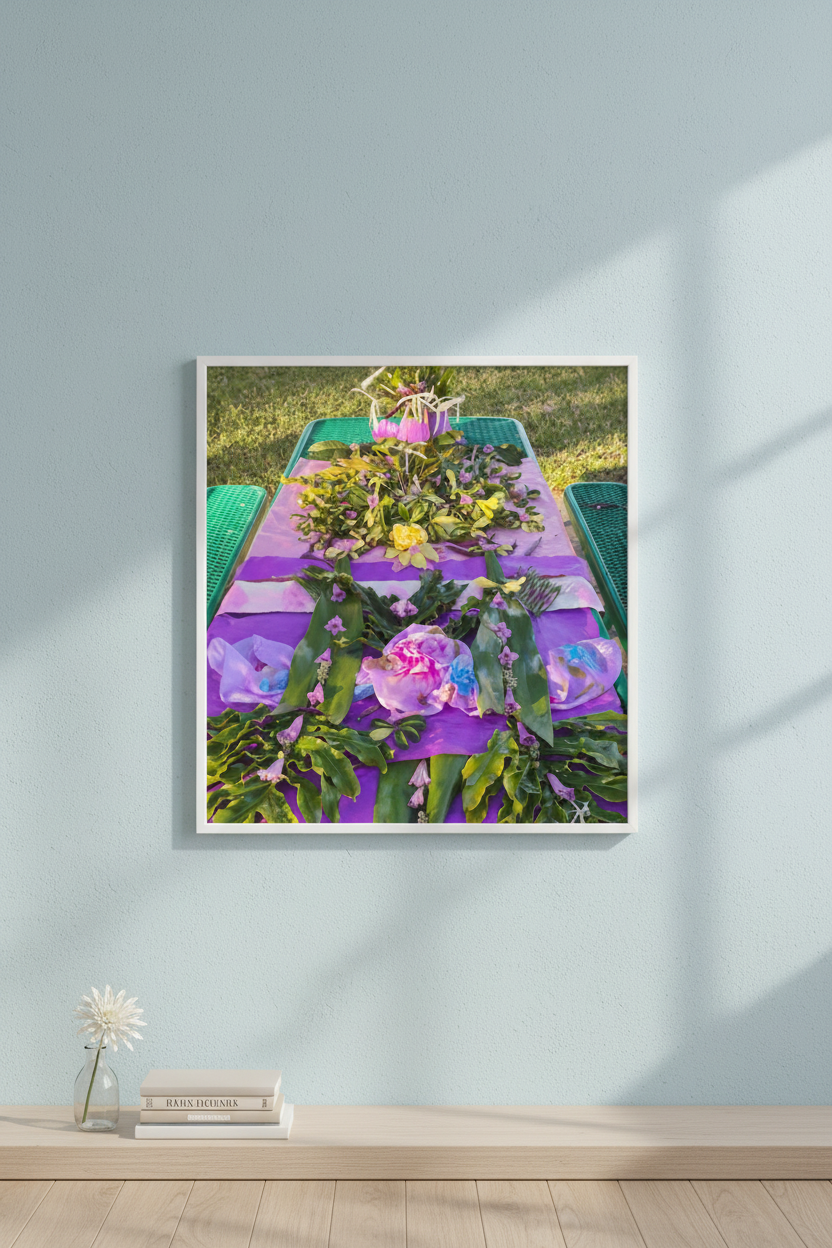 Picnic in Paradise – Floral Garden Digital Pattern framed wall art mockup