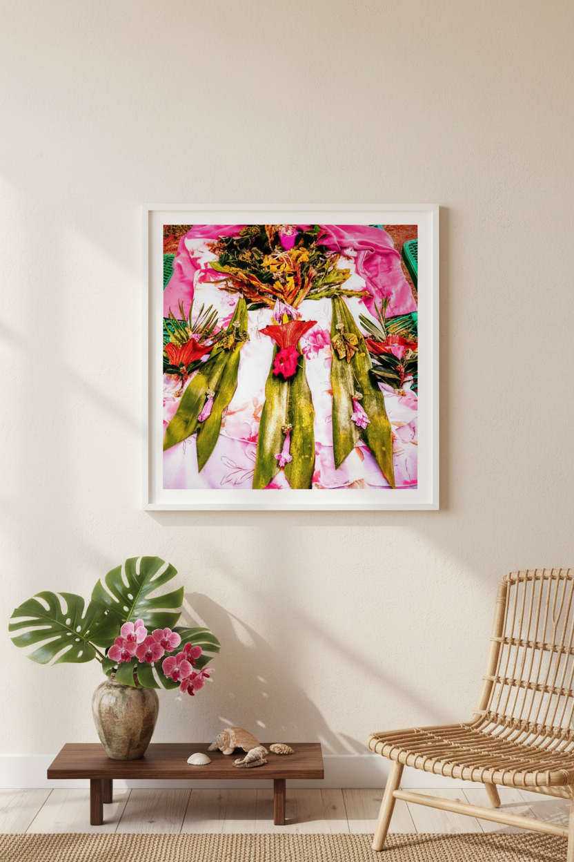 Tropical Crimson – Botanical Art Digital Pattern framed wall art mockup